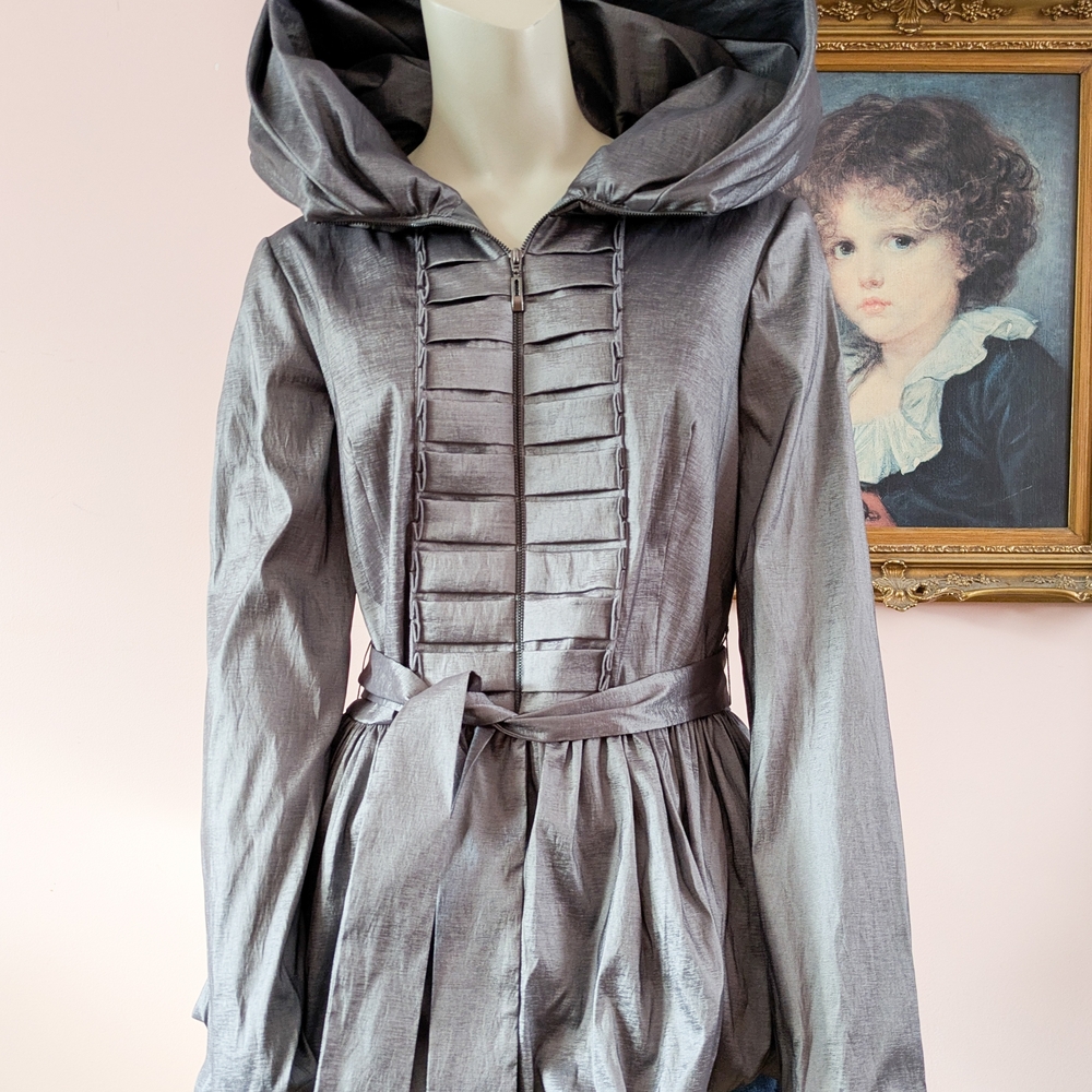 Silver Hooded Coat with Belt - Picture 2 of 14